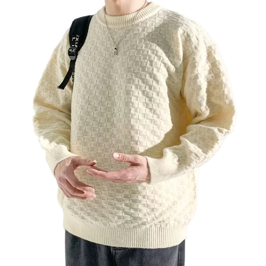 Men’s Casual Plaid Jacquard Sweater - Beige