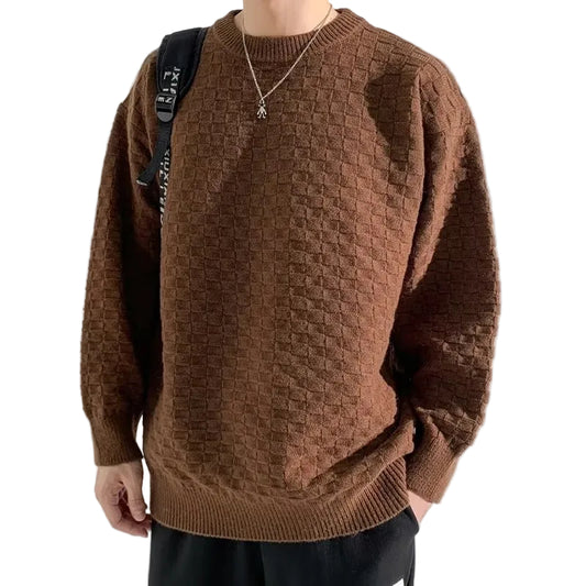 Men’s Casual Plaid Jacquard Sweater - Brown