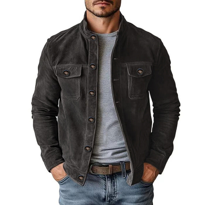 Men’s Faux Suede Biker Jacket - Brown