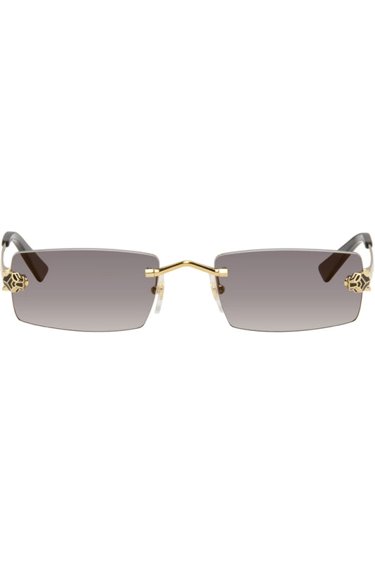 Gold 'Panthère de Cartier' Rectangular Sunglasses