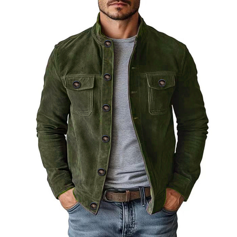 Men’s Faux Suede Biker Jacket - Brown