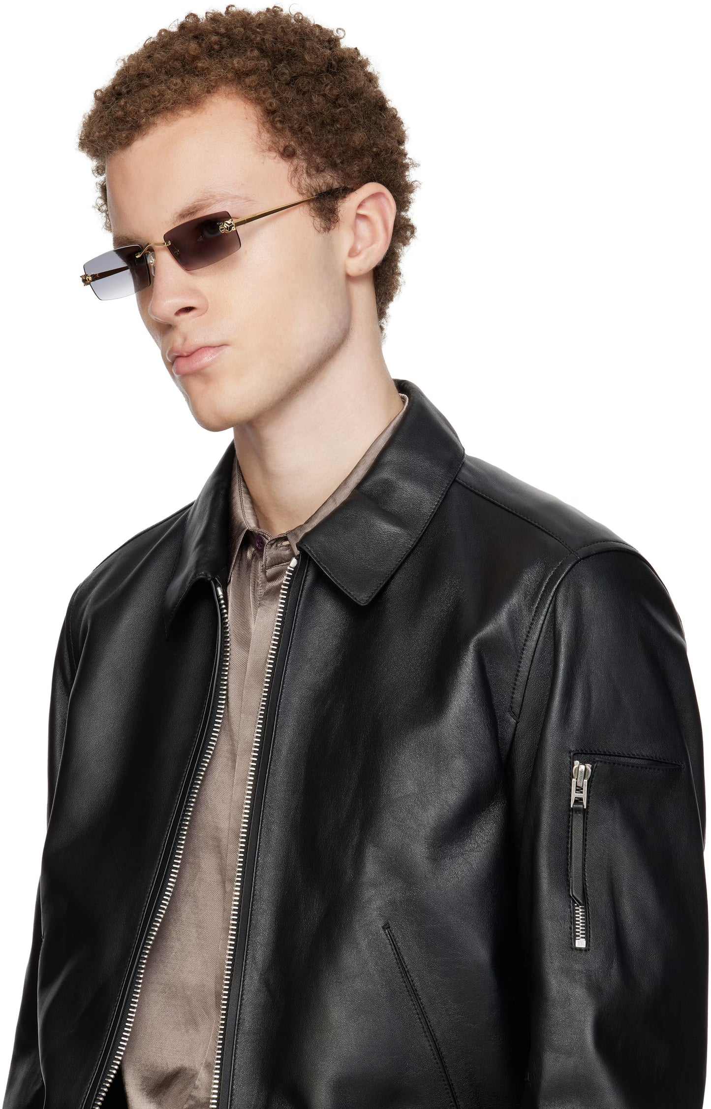 Gold 'Panthère de Cartier' Rectangular Sunglasses
