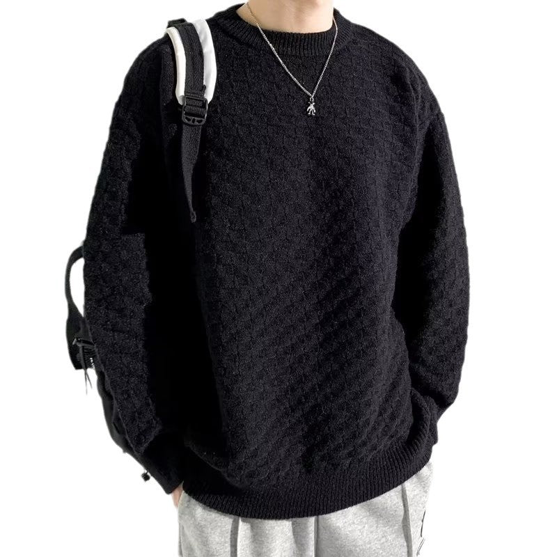 Men’s Casual Plaid Jacquard Sweater - Black