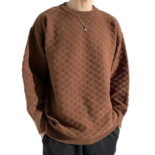 Men’s Casual Plaid Jacquard Sweater - Black