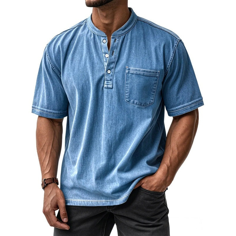 Sunamachi Sky Blue Henley Shirt