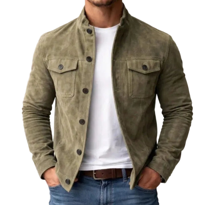 Men’s Faux Suede Biker Jacket - Brown