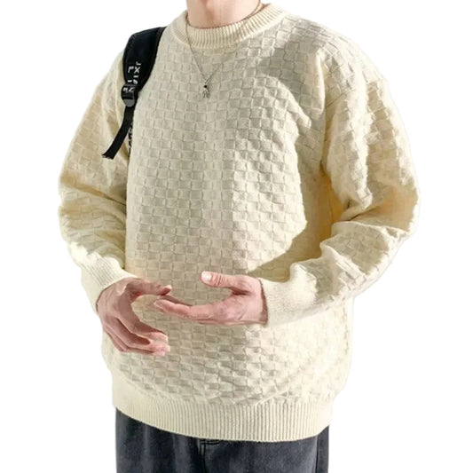 Men’s Casual Plaid Jacquard Sweater - Beige
