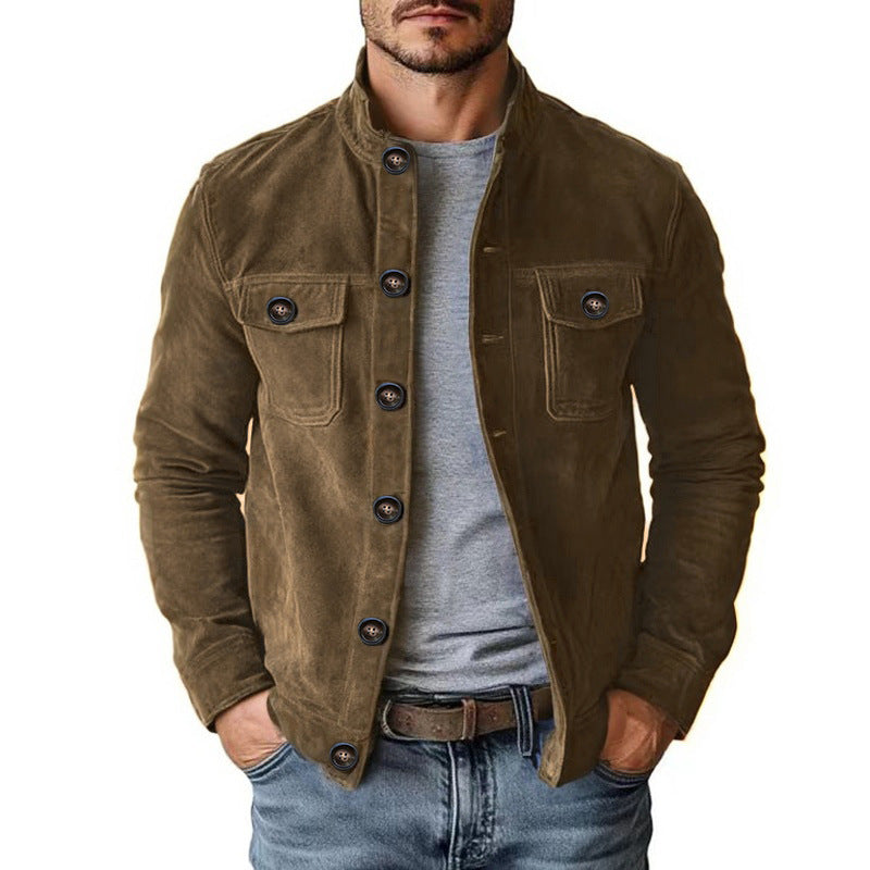 Men’s Faux Suede Biker Jacket - Brown