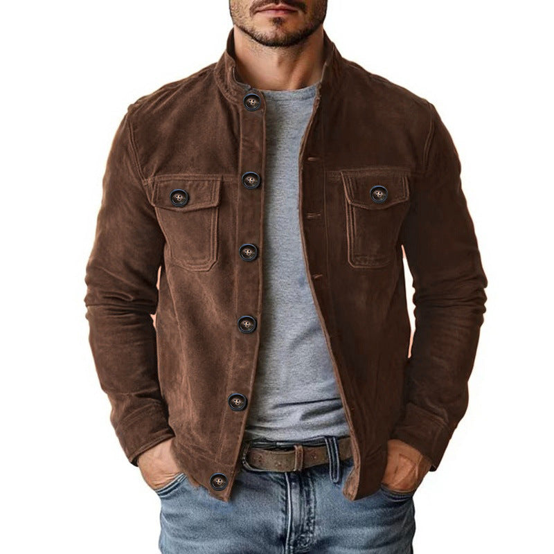Men’s Faux Suede Biker Jacket - Brown