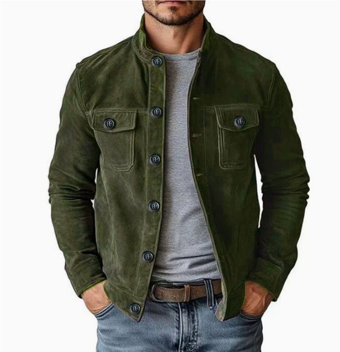 Men’s Faux Suede Biker Jacket - Brown