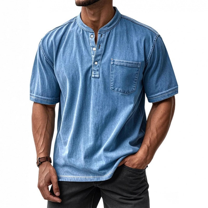 Sunamachi Sky Blue Henley Shirt